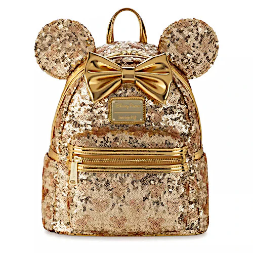 EXCLUSIVE DROP: Loungefly Disney Parks Minnie Mouse Gold Sequin With Hidden Mickey Icons Mini Backpack - 9/9/24