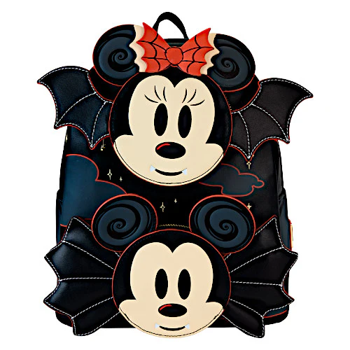 EXCLUSIVE DROP: Loungefly Mickey & Minnie Mouse As Bats Double Pocket Glow Mini Backpack - 7/19/24