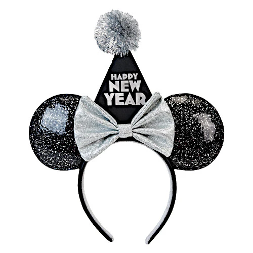 EXCLUSIVE DROP: Loungefly Minnie Mouse Happy New Year Black Glitter Ear Headband - 12/4/23
