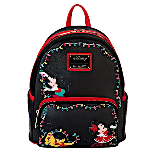 Loungefly Disney Mickey, Minnie & Pluto Christmas Lights Light Up Mini Backpack