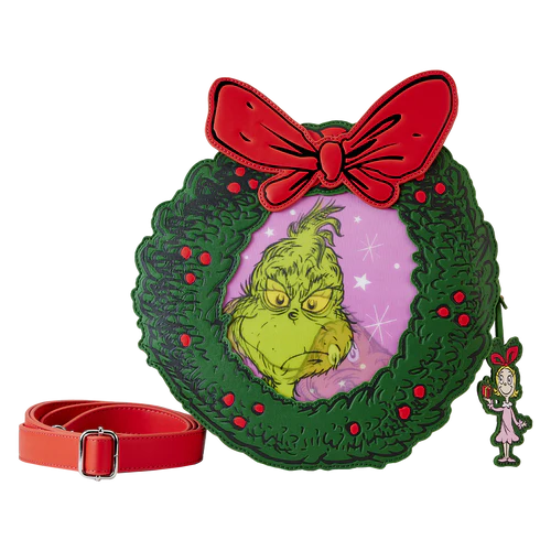 Loungefly Dr. Seuss' How the Grinch Stole Christmas Wreath Crossbody Bag